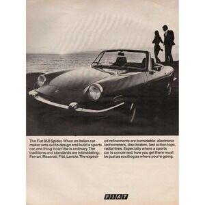 Fiat 850 Convertible Spider Italian Sports Car Vintage Date Night Print Ad 1970